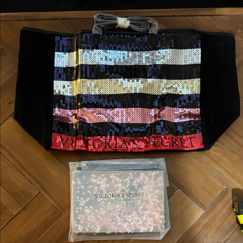 Victoria's Secret Black and Multicolor Sequin Tote